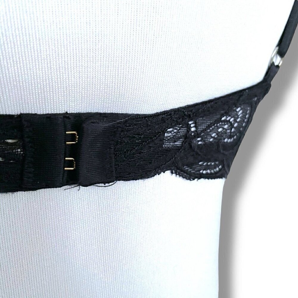 Victorias Secret 34B Bra Black Lace Very Sexy Push Up Underwire Padded Plunge - Picture 6 of 7